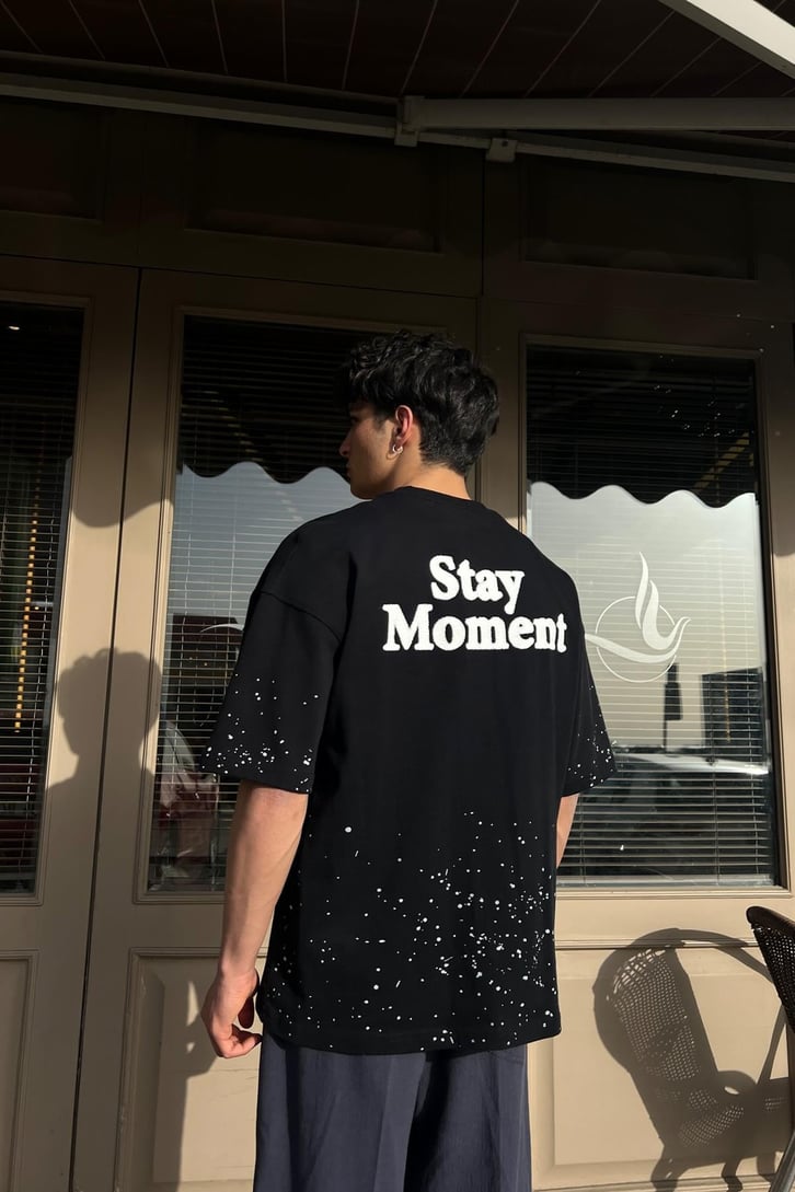 Paint Splatter Siyah Oversize Tişört