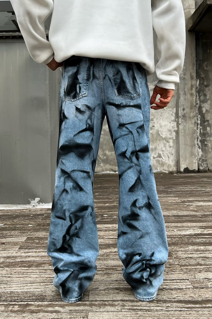 Painted Detail Mavi Baggy Jean