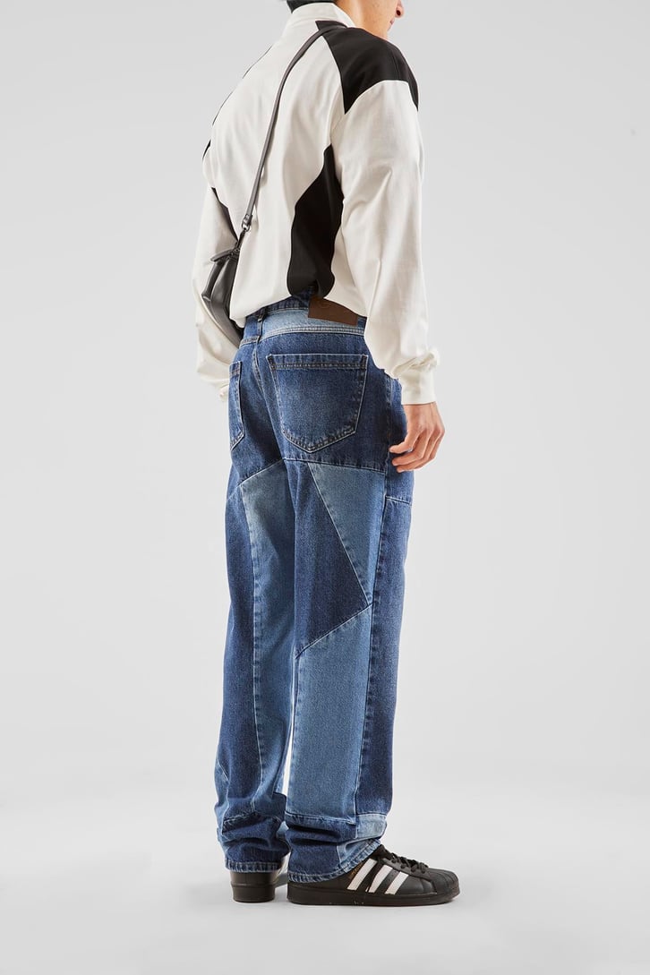 Parça Desenli Koyu Mavi Baggy Jean