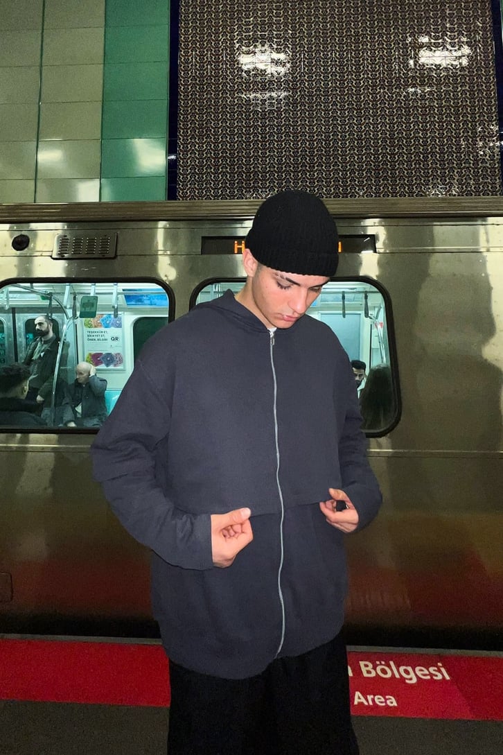 Parça Detaylı Füme Zipper Hoodie