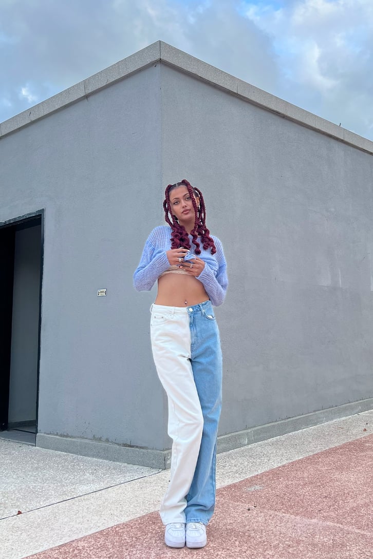Parçalı 2 Renk Baggy Jean