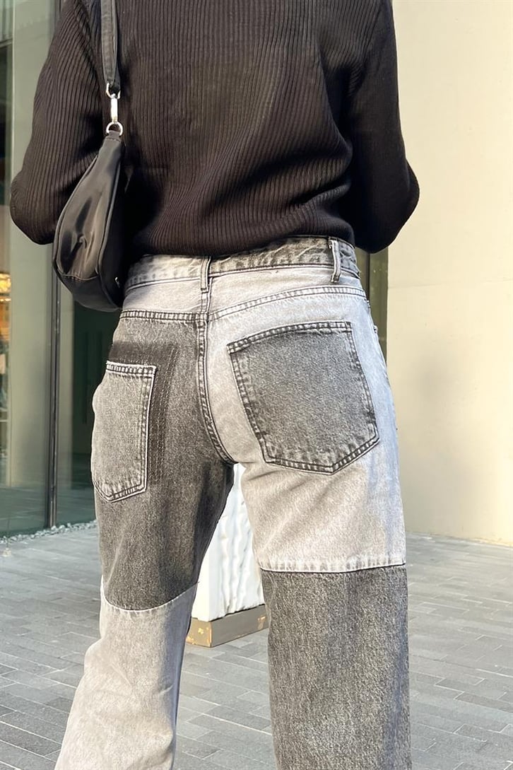 Parçalı Acid Wash Gri Regular Fit Jean