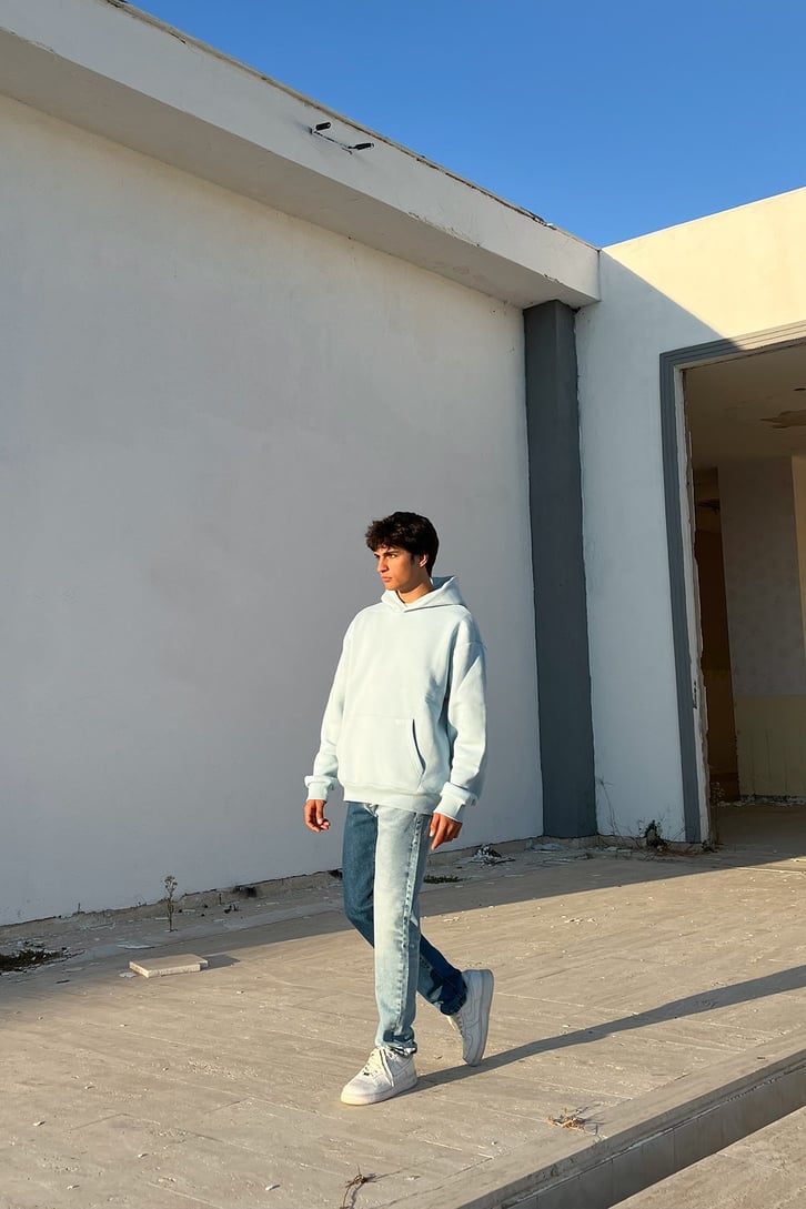Parçalı Mavi Regular Fit Jean