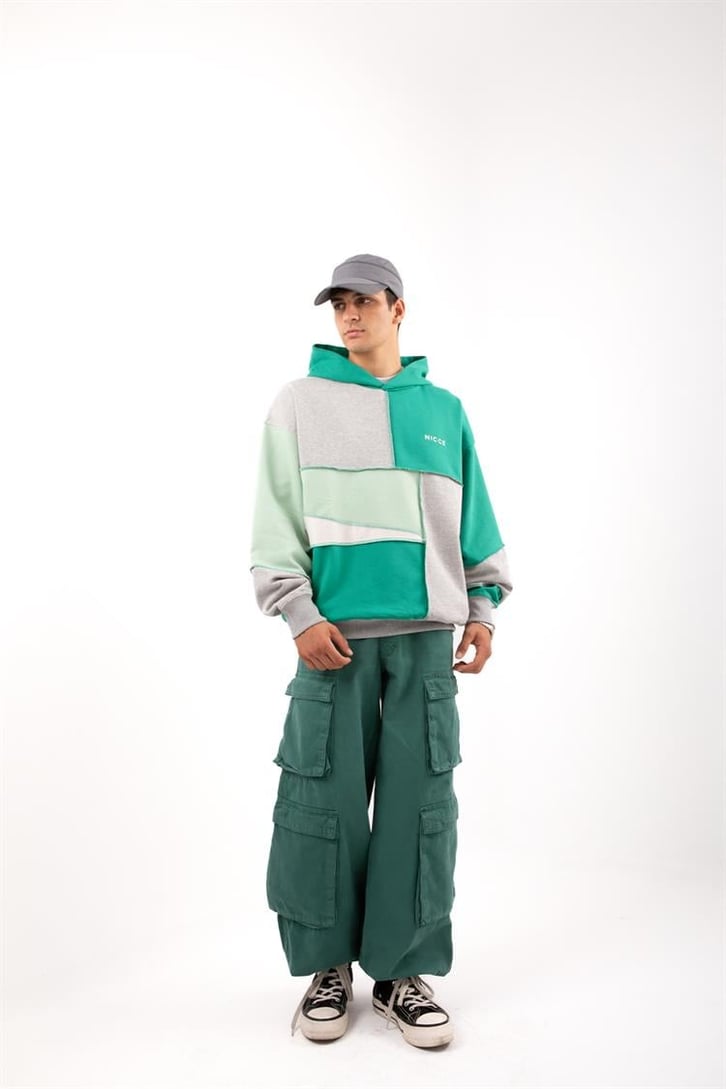 Patchwork Yeşil Oversize Hoodie
