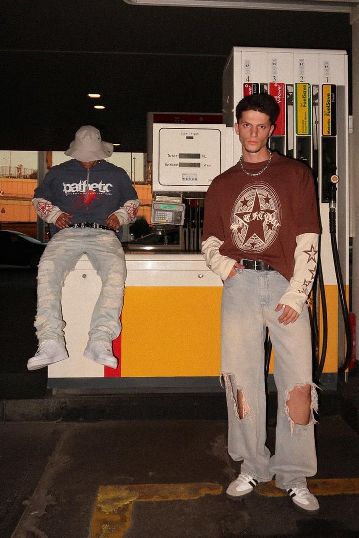Pathenic Baskılı Mavi Oversize Long Sleeve Tişört