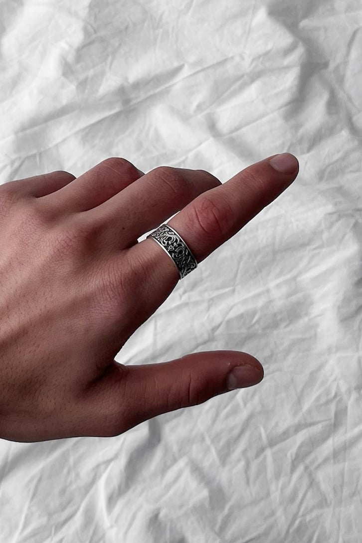 Patterned Gümüş Kaplama Ayarlanabilir Yüzük