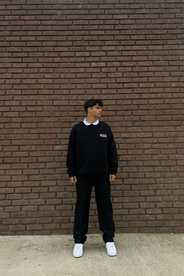 Peace Siyah Oversize Sweatshirt