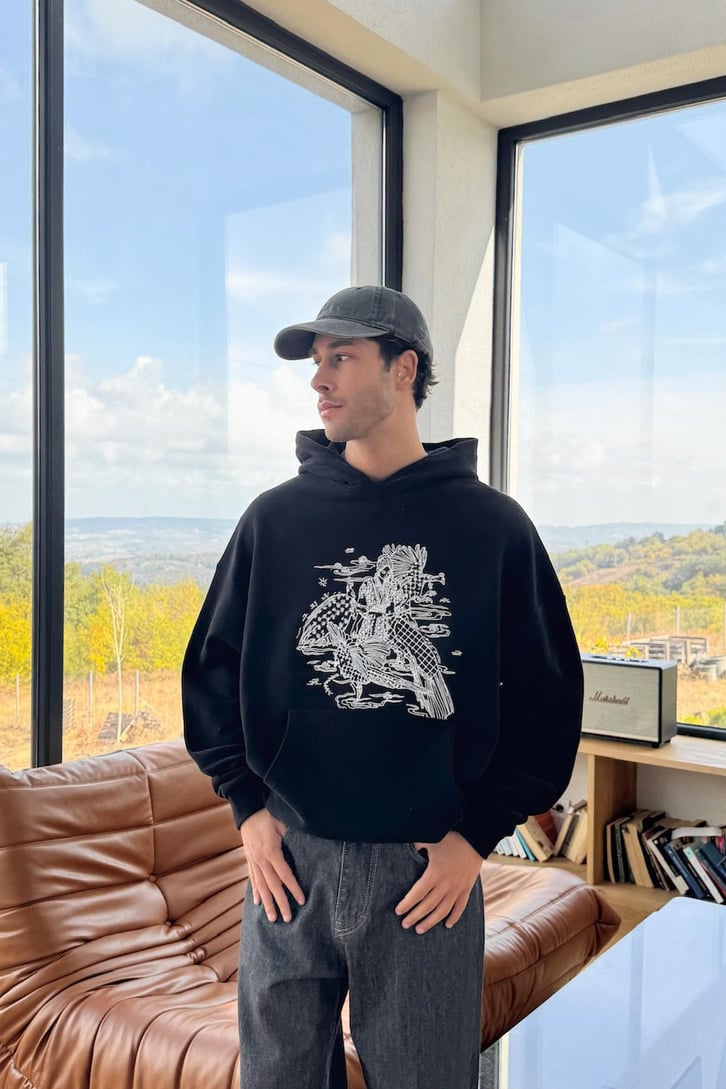 Peacock Nakışlı Hoodie