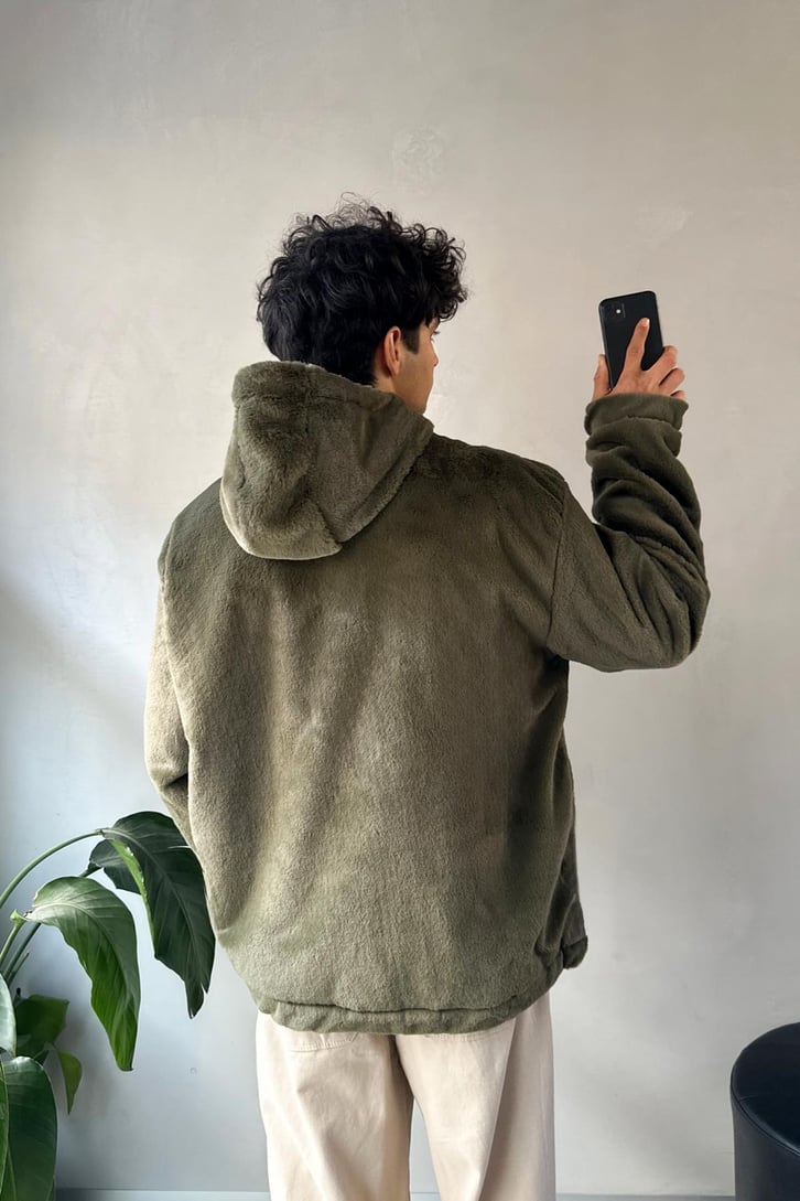 Peluş Ayarlanabilir Kapşonlu Ceket