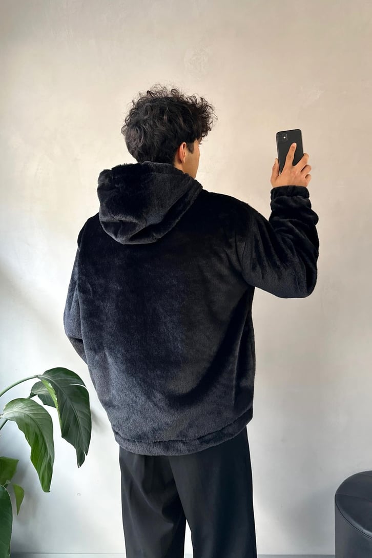 Peluş Ayarlanabilir Kapşonlu Ceket