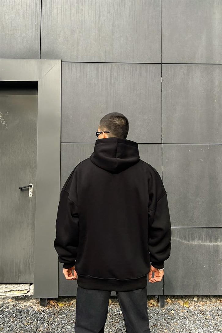 Phantom Baskılı Siyah İçi Pamuklu Oversize Hoodie