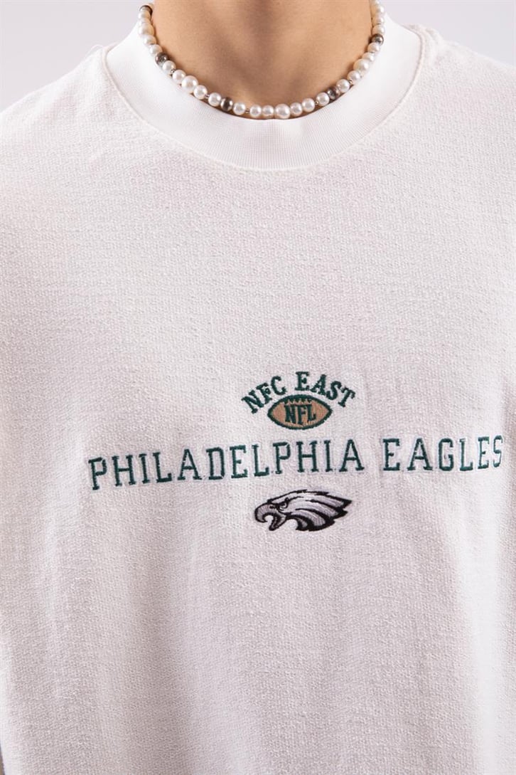 Philadelphia Eagles Nakışlı Ekru Oversize Tshirt