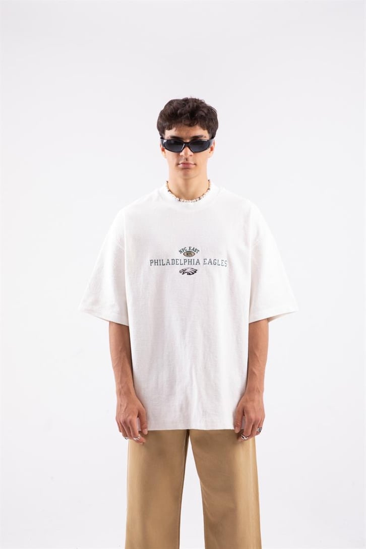 Philadelphia Eagles Nakışlı Ekru Oversize Tshirt