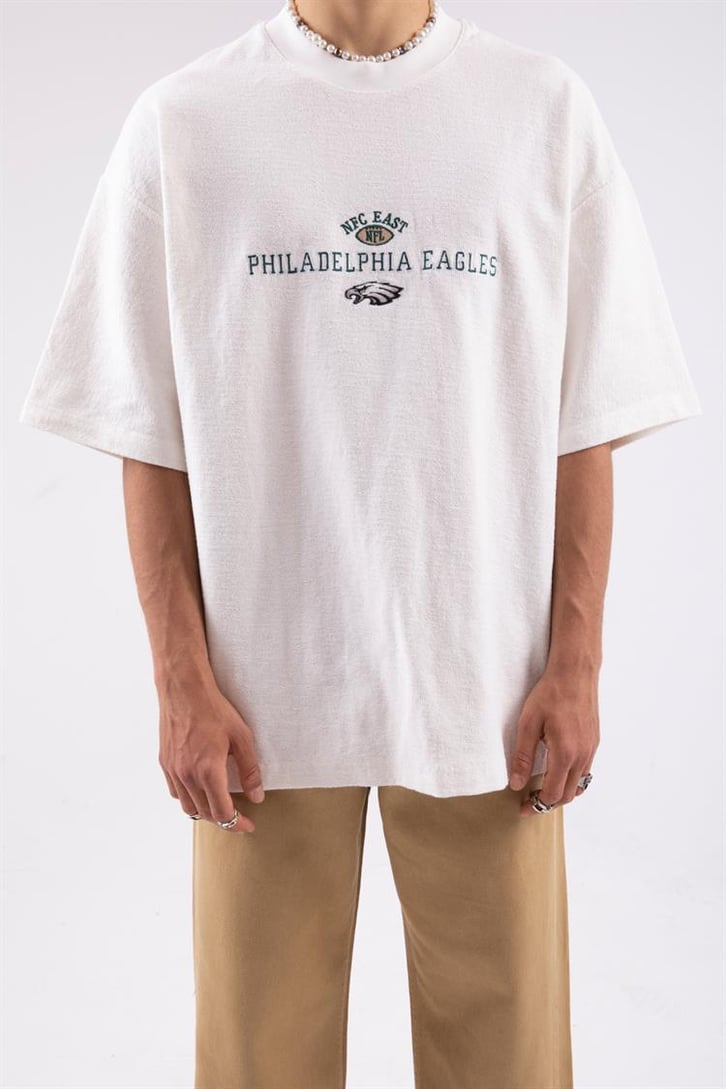 Philadelphia Eagles Nakışlı Ekru Oversize Tshirt