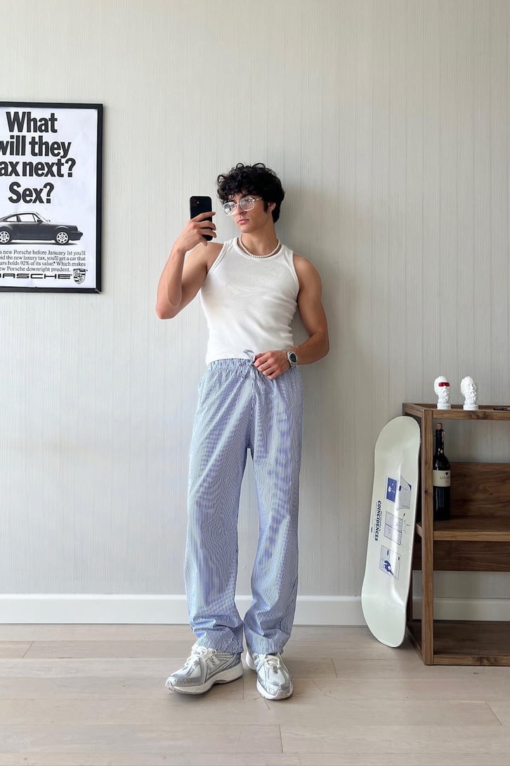 PJ Vibe İnce Çizgili Poplin Pantolon