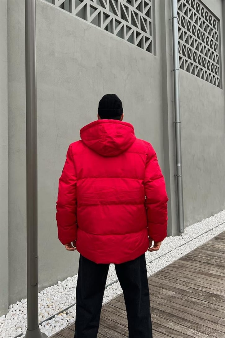 Pocket Detail Kırmızı Şişme Mont