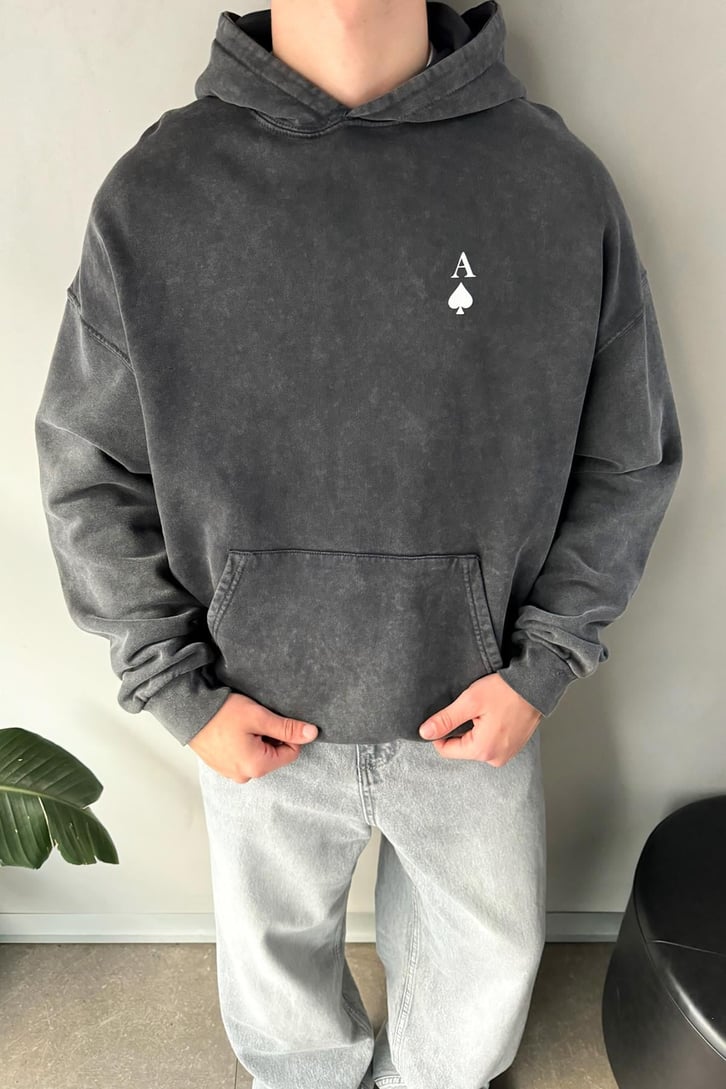 Poker Kart Baskılı Oversize Hoodie