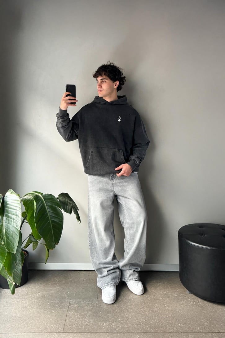 Poker Kart Baskılı Oversize Hoodie