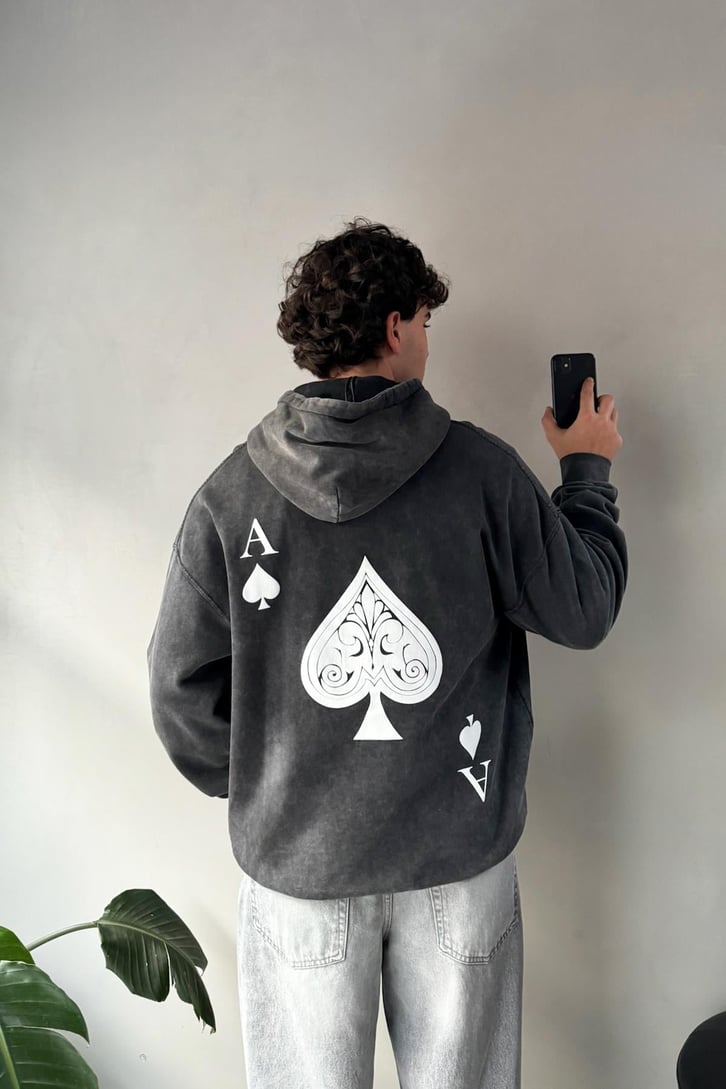 Poker Kart Baskılı Oversize Hoodie