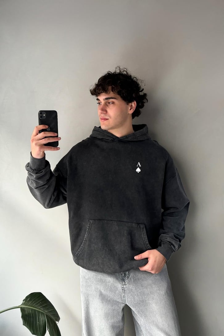 Poker Kart Baskılı Oversize Hoodie