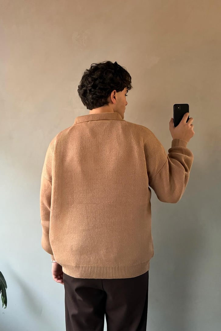 Polo Yaka Basic Camel Triko Kazak