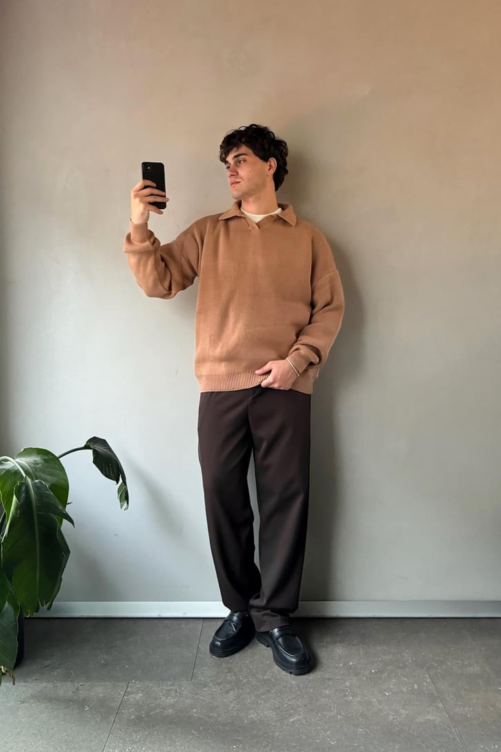 Polo Yaka Basic Camel Triko Kazak
