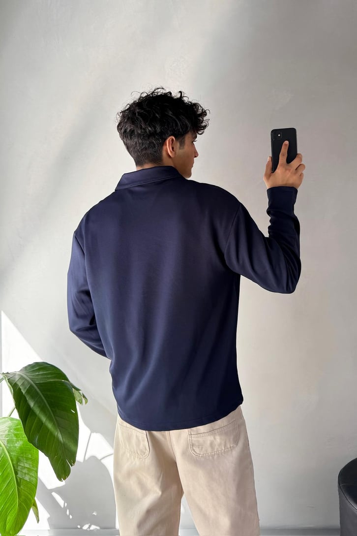 Polo Yaka Basic Oversize Sweatshirt
