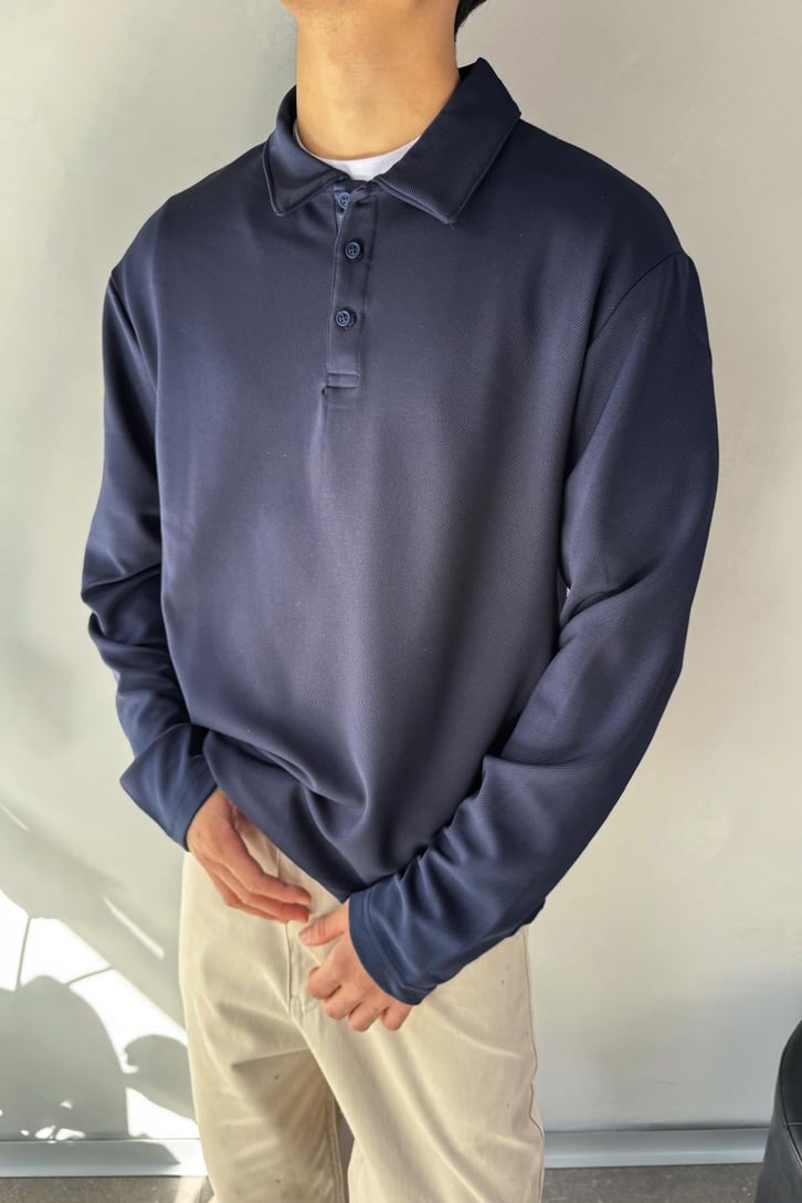 Polo Yaka Basic Oversize Sweatshirt