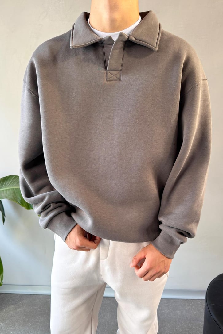 Polo Yaka Basic Sweatshirt