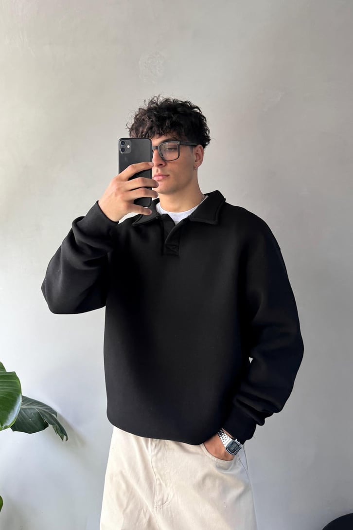 Polo Yaka Basic Sweatshirt