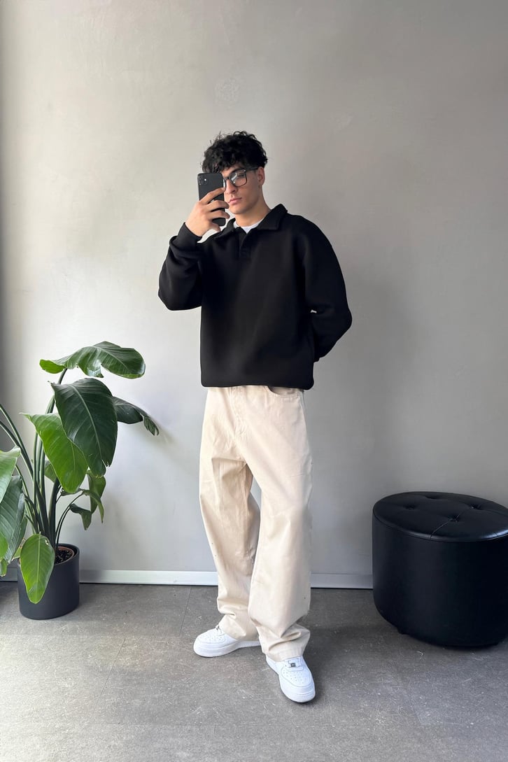 Polo Yaka Basic Sweatshirt