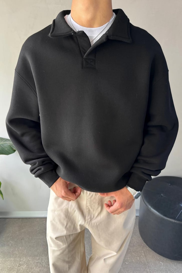 Polo Yaka Basic Sweatshirt