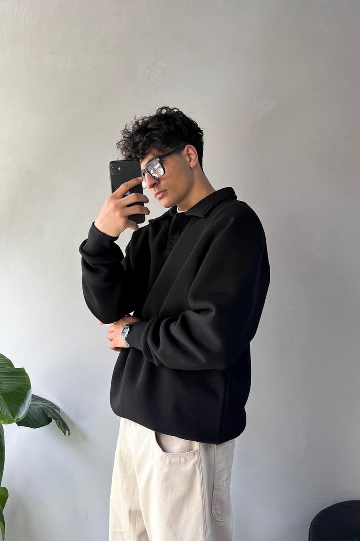 Polo Yaka Basic Sweatshirt