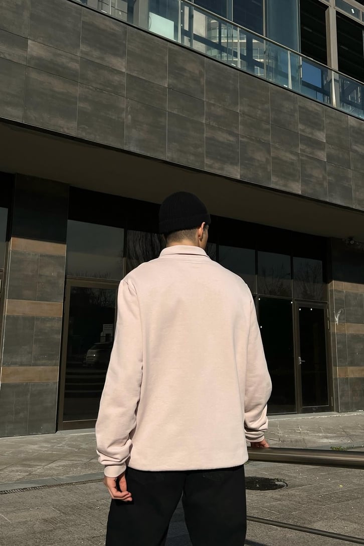 Polo Yaka Bej Zipper Ceket