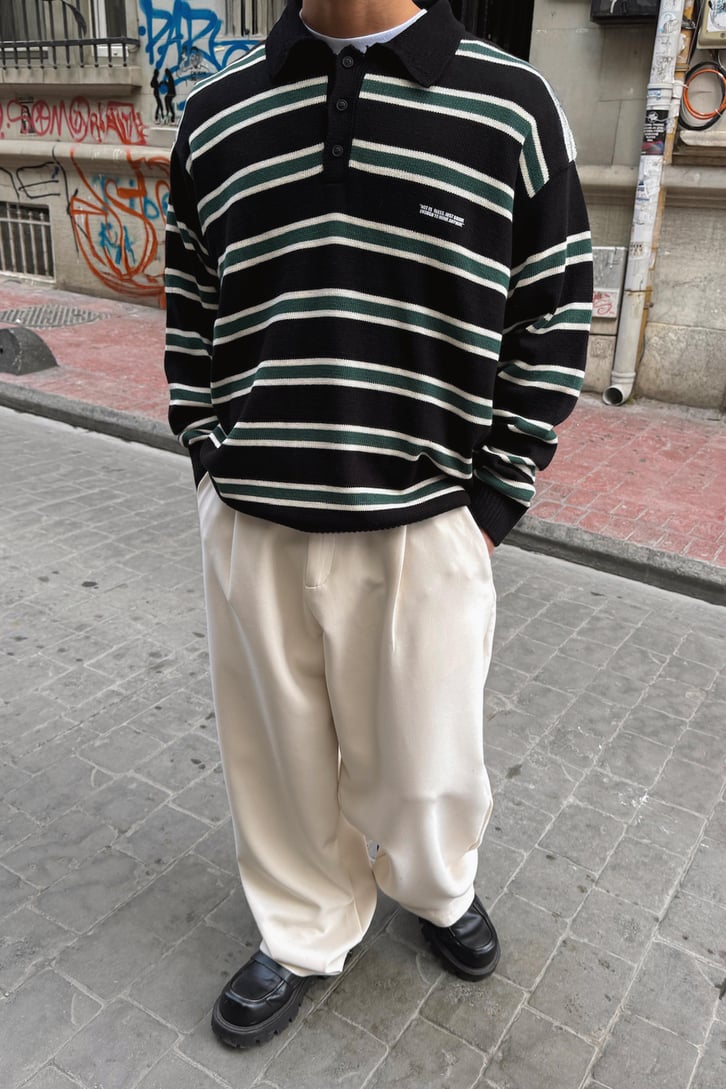 Polo Yaka Çizgili Kazak