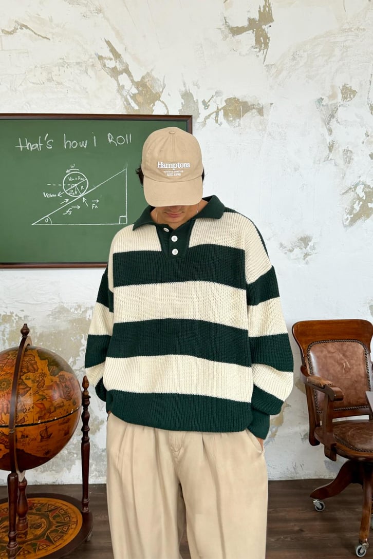 Polo Yaka Çizgili Kazak