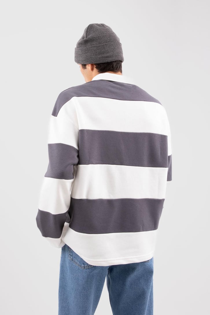Polo Yaka Çizgili Siyah Sweatshirt