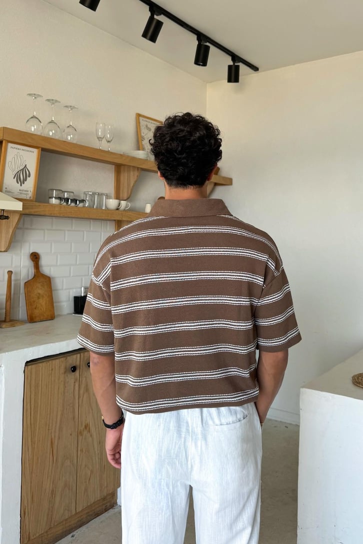 Polo Yaka Çizgili Triko Tişört