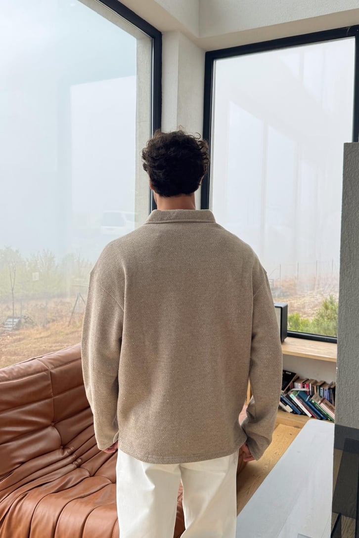 Polo Yaka Düğmeli Örme Sweat