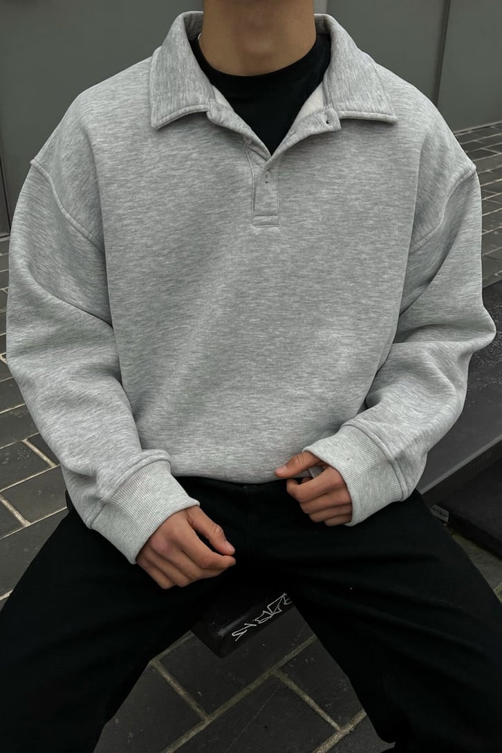 Polo Yaka Gri Sweatshirt