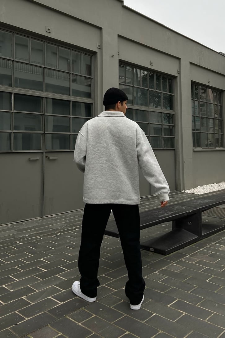 Polo Yaka Gri Sweatshirt