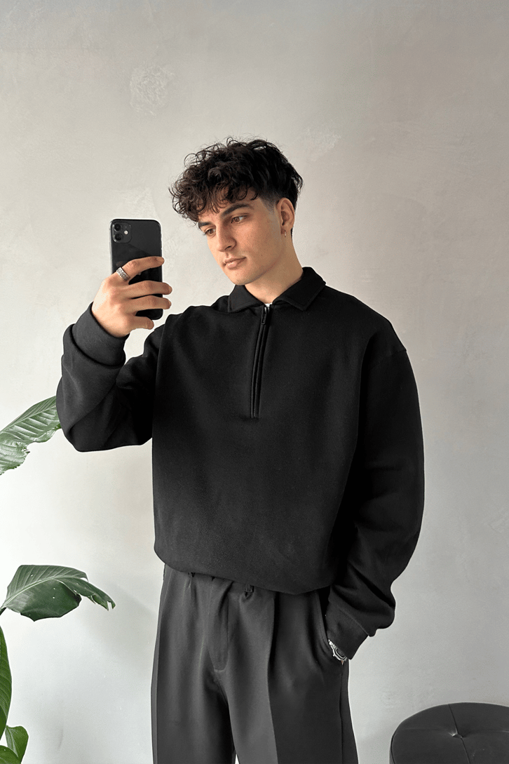 Polo Yaka Half Zip Pike Kumaş Sweatshirt
