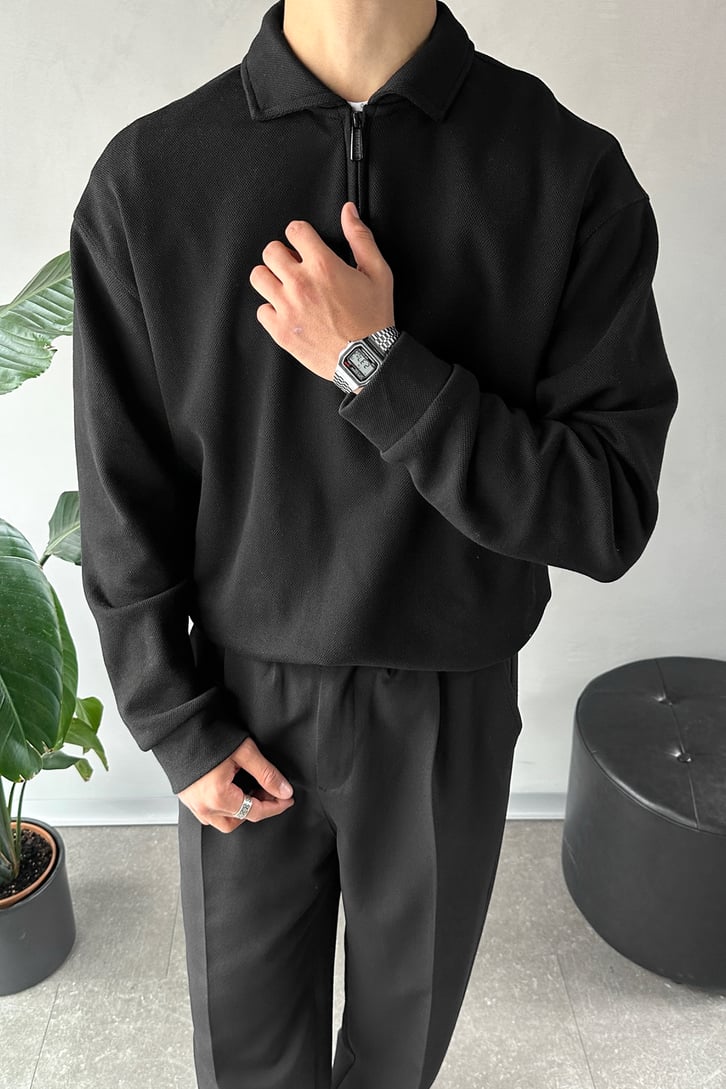 Polo Yaka Half Zip Pike Kumaş Sweatshirt