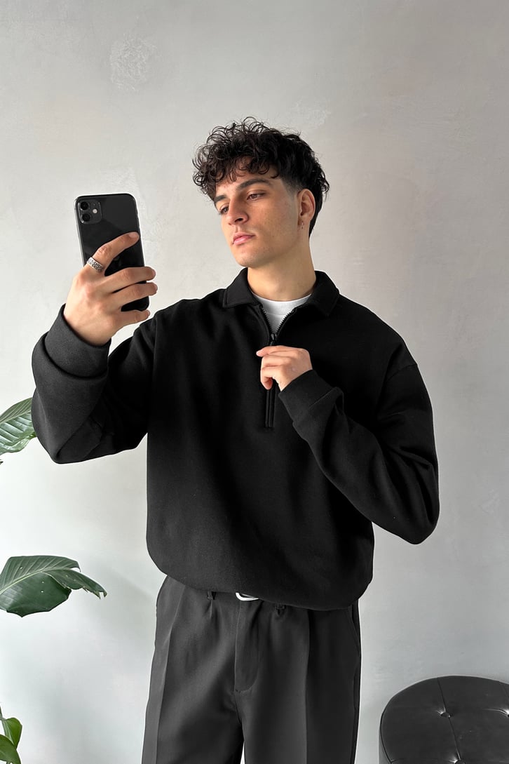Polo Yaka Half Zip Pike Kumaş Sweatshirt