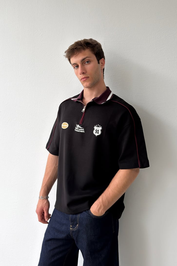 Polo Yaka Half Zip Tişört