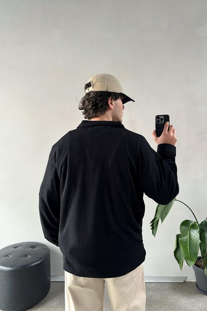 Polo Yaka Kol Düğmeli Sweatshirt