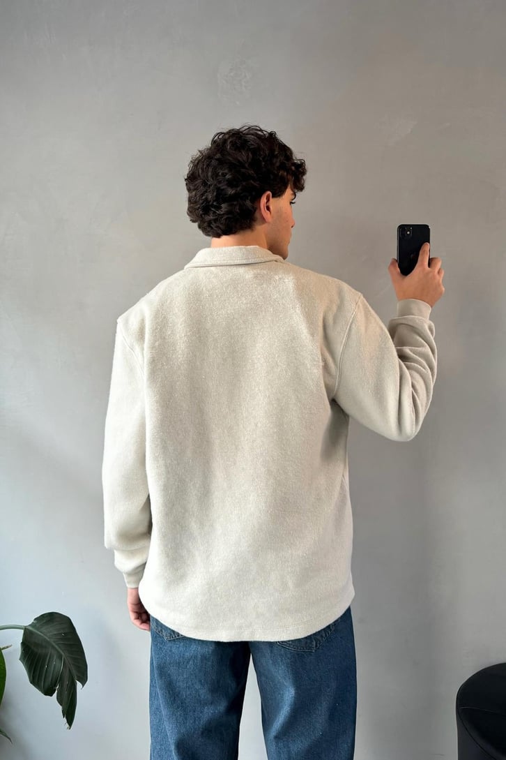 Polo Yaka Şardonlu Kumaş Sweatshirt