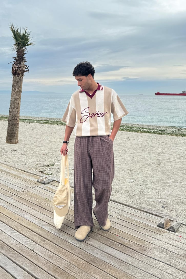 Polo Yaka Senor Nakışlı Triko Tişört