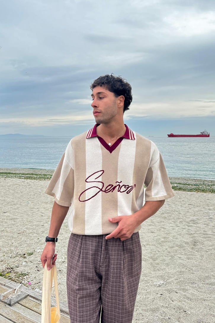 Polo Yaka Senor Nakışlı Triko Tişört