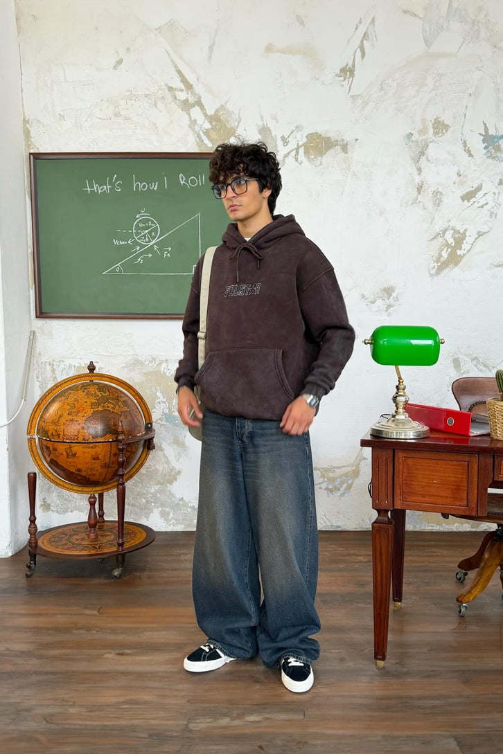 Polstar Nakışlı Washed Oversize Hoodie